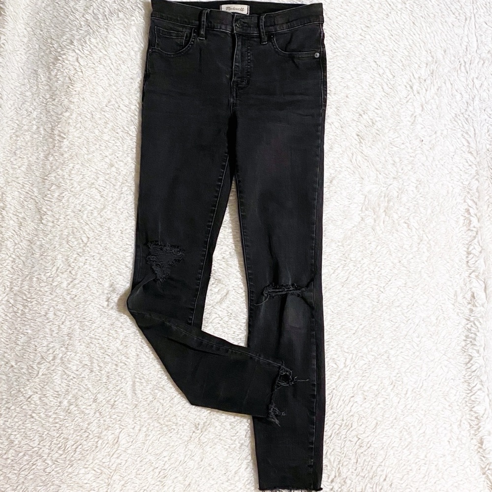 MADEWELL Women's High Rise Distressed Skinny Jeans Black Sea